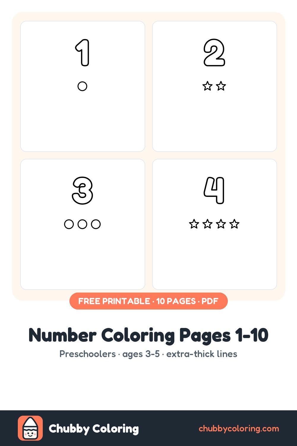 Free Printable Numbers 1 to 10 Coloring Pages with Counting | Chubby ...
