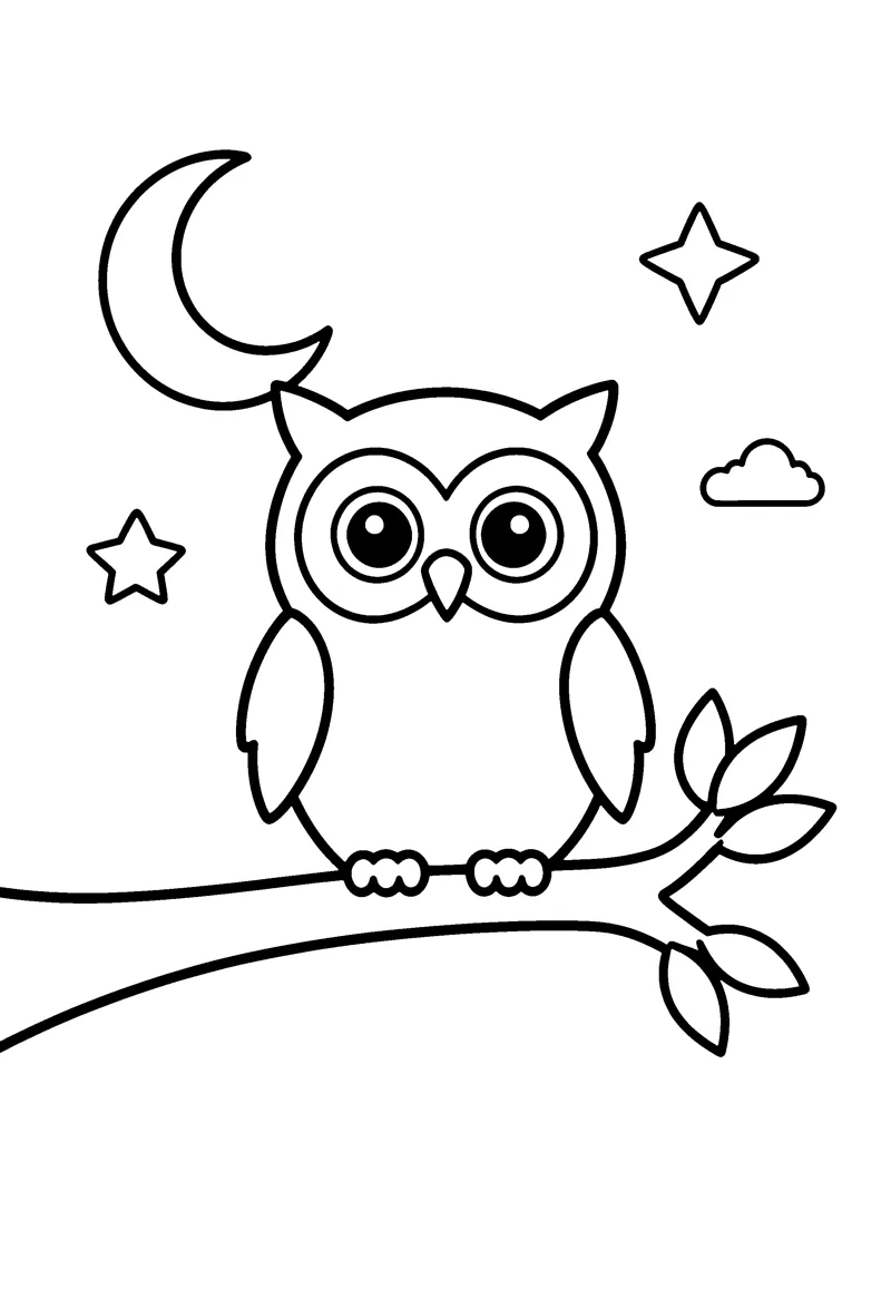 Owl on a Branch coloring page preview
