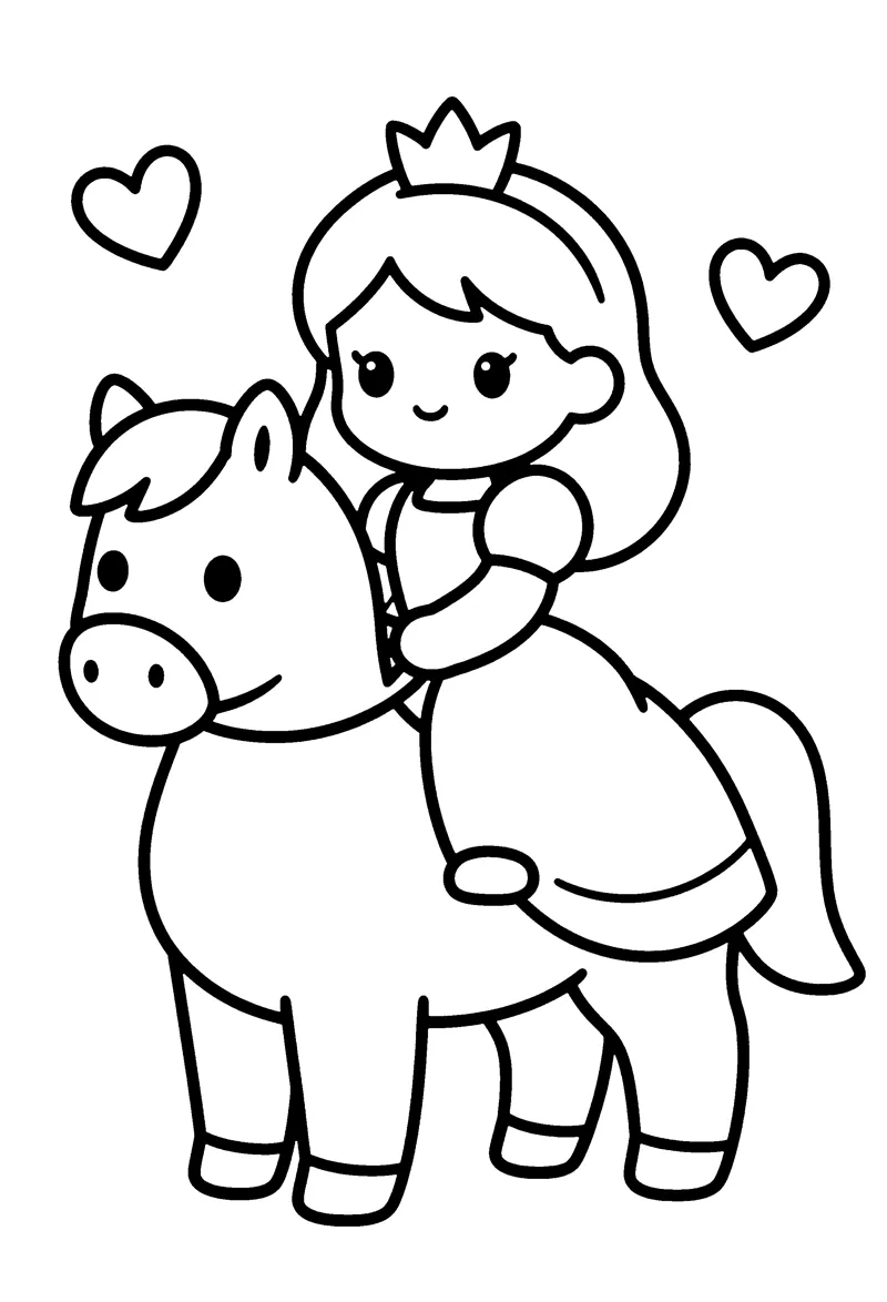 Princess on a Horse coloring page preview