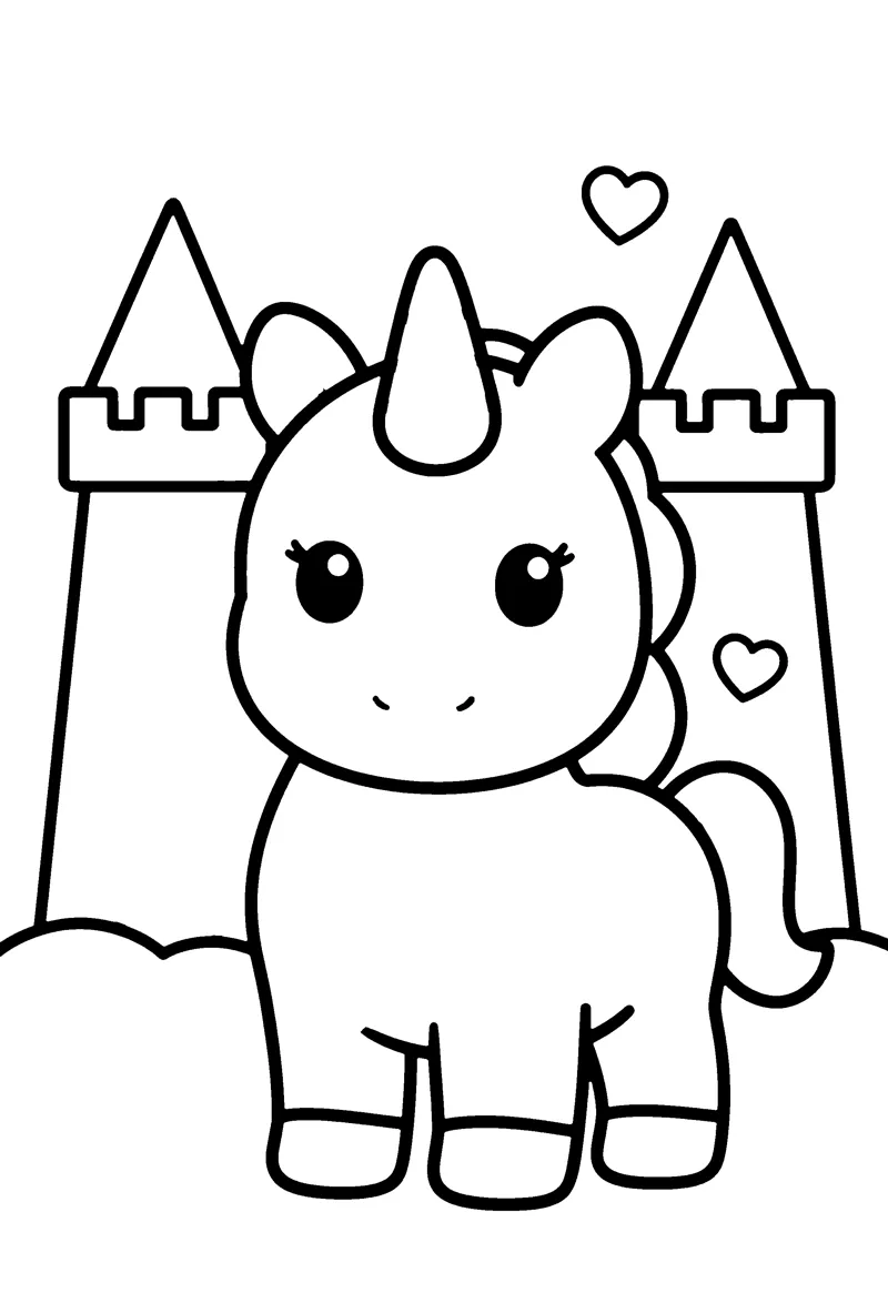 Unicorn and Castle coloring page preview