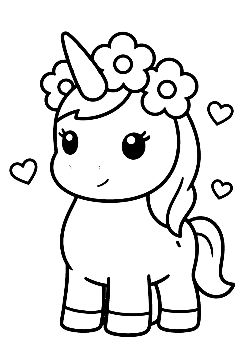 Unicorn with Flower Crown coloring page preview